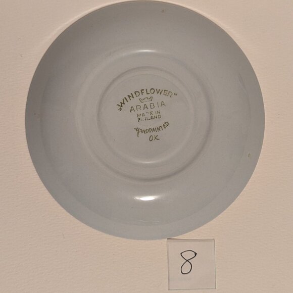 Vintage Handpainted Arabia Finland Windflower Teacup and Saucer with Flaw - Picture 5 of 13